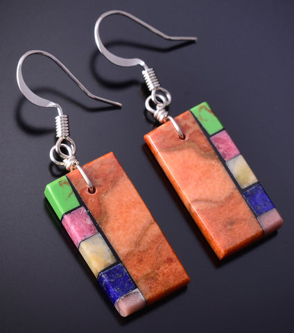 Santo Domingo Handmade Apple Coral Multistone Mosaic Earrings Mary Tafoya 4J02D