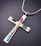 Silver & Turquoise Multistone Zuni Handmade Cross Pendant by Cecelia Iule 4F04Y