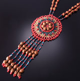 Vintage Leather Beaded w/ Juniper "Ghost Bead" Native American Necklace 4F04M