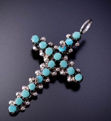 Silver & Kingman Turquoise Zuni Cross Pendant and Brooch by Marlon Quam 4L12T