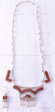 Silver & Coral Zuni Inlay Necklace & Earrings Set by Stewart Nakatewa 4F04H