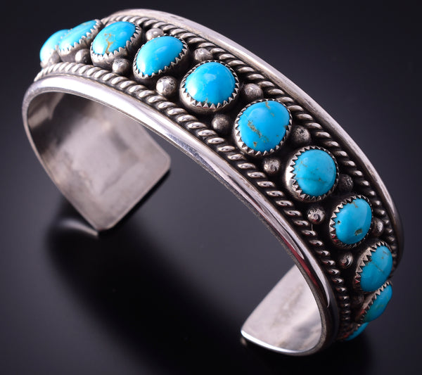 Silver & Kingman Turquoise Navajo Handmade Bracelet by Chester Charley 4E27F
