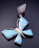 Silver & Opal Navajo Inlay Butterfly Pendant by Joanna Charlie 4L20A