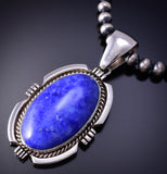 Silver & Lapis Navajo Handmade Round Pendant 4K10B