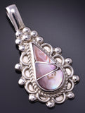 Silver & Pink Mussel Shell Zuni Inlay Waterdrop Pendant by Juanita Yatsatie 5B06P