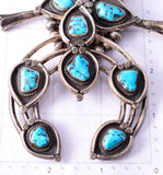 Vintage Silver & Turquoise Navajo Squash Blossom Necklace 4F04L