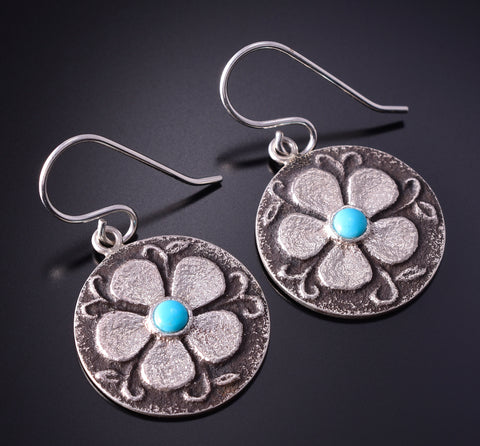 Silver & Turquoise Navajo Tufacast Flowers Earrings by Rebecca T. Begay 4F23J