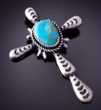 Silver & Turquoise Navajo Handstamped Cross Pendant by Richard Yazzie 4E27M