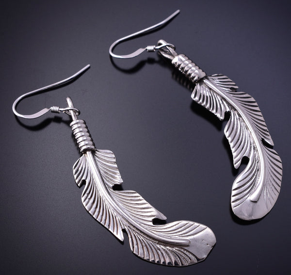 Silver Navajo Handmade Eagle Feather in Wind Earrings by Louise Joe 4H27L