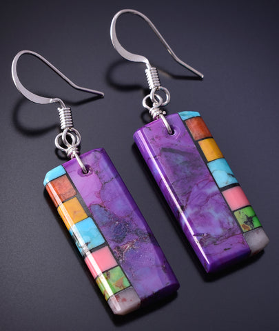 Santo Domingo Handmade Purple Turquoise Multistone Earrings by Mary Tafoya 4J02C