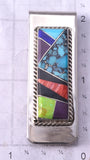 Silver & Turquoise Multistone Navajo Inlay Money Clip by Arnold Yazzie 5B06S