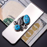 Silver & Turquoise Eagle Feather Navajo Money Clip by Sally Arviso 5B14W