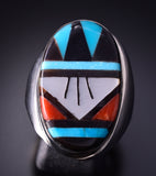 Size 11 Silver Multistone Zuni Inlay Ring by Leslie & Gladys Lamy 4F10O