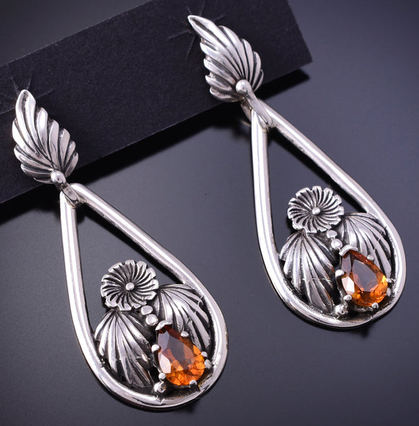 Silver & Citrine Navajo Handmade Feathers & More Earrings 4K07N