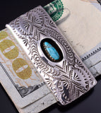 Silver & Turquoise Navajo Handstamped Money Clip by Shirley Skeets 5B14T