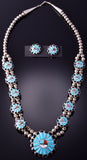 Silver Multistone Zuni Inlay Sunface Squash Blossom Necklace & Earring Set 4F04C