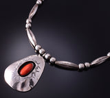 29" Preowned Silver & Coral Navajo Necklace 4F10X