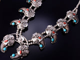 Silver & Turquoise Coral Bear Claw Navajo Necklace - Jerry Thompson 4L09F