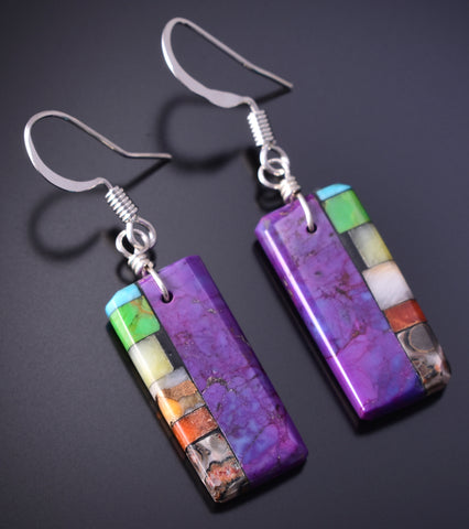 Santo Domingo Purple Turquoise Multistone Mosaic Earrings by Mary Tafoya 4J02J