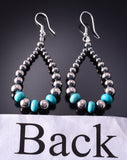 Silver & Turquoise Navajo Pearls Loop Earrings by Vangie Touchine 4F10Z