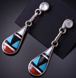 Silver & Turquoise Multistone Zuni Inlay Earrings by Delberta Boone 5A30W