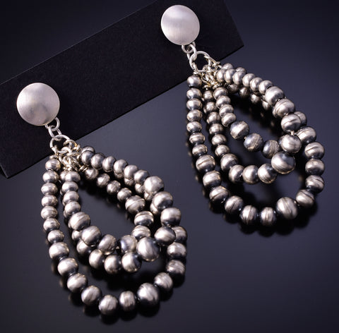 Silver 3-Strand Navajo Pearl Hoops Statement Earrings by Amanda Larry 4L07W