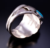 Size 10-1/4 Silver & Turquoise Navajo Handmade Men's Ring Max Calladitto 4L10J