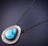 21" Silver & Blue Ridge Turquoise Navajo Handmade Necklace by Scott Skeets 4L09U