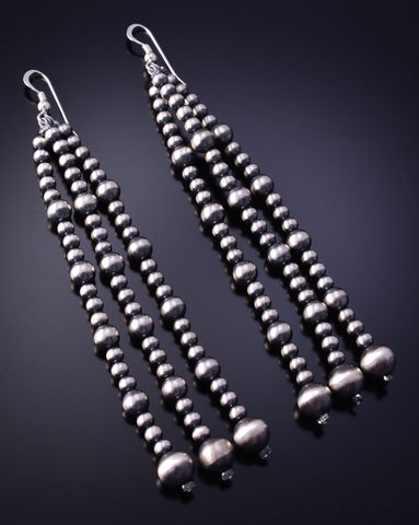 Silver 3-Strand Navajo Pearls Duster Earrings by Vangie Touchine 4L07X