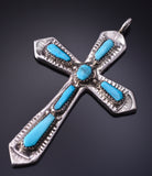 Silver & Turquoise Zuni Handmade Cross Pendant by George & Lupe Leekity 5B06X