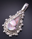 Silver & Pink Mussel Shell Zuni Inlay Waterdrop Pendant by Juanita Yatsatie 5B06P