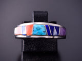 Size 7-1/4 Silver & Turquoise Multistone Navajo Inlay Ring by FL 4F04S