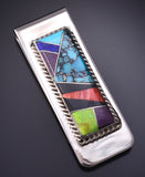 Silver & Turquoise Multistone Navajo Inlay Money Clip by Arnold Yazzie 5B06S