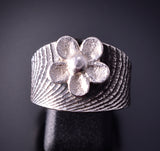 Size 8-3/4 Silver Navajo Cuttlefish Bone Tufacast Flower Ring Darryl Begay 4F10G