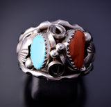 Size 11-1/2 Silver & Turquoise Coral Navajo Men's Ring by Max Calladitto 4L10K