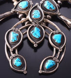 Vintage Silver & Turquoise Navajo Squash Blossom Necklace 4F04L