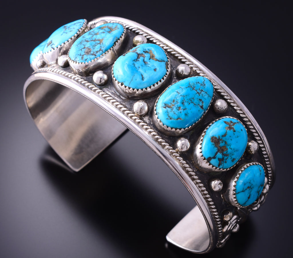 Silver & Kingman Turquoise Navajo Men's Bracelet by Donovan Nez