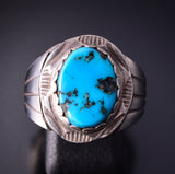 Size 9 Preowned Silver & Turquoise Navajo Handmade Ring by Herbert Tsosie 4F10Q