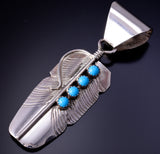 Silver & Turquoise Eagle Feather Navajo Pendant by Chester Charley 4L20N