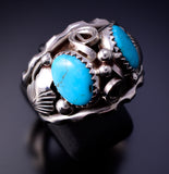 Size 10-1/4 Silver & Turquoise Navajo Handmade Men's Ring Max Calladitto 4L10J