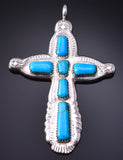 Silver & Turquoise Zuni Handmade Cross Pendant by Wilbur Iule 5B06V