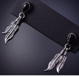 Silver & Onyx Navajo Eagle Feathers Earrings by Annie Spencer 4H27K