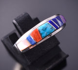 Size 7-1/4 Silver & Turquoise Multistone Navajo Inlay Ring by FL 4F04S