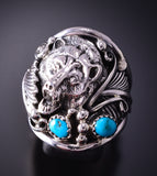 Size 11-1/2 Silver & Turquoise Navajo Grizzly Bear Ring Jeanette Saunders 4F10J