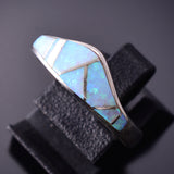 Size 7-3/4 Silver & Opal Navajo Inlay Ring by VJ 4F04R