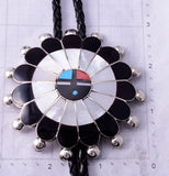 Large Traditional Design Zuni Sunface Bolo Tie by Pauline Lonjose - 4L26Q