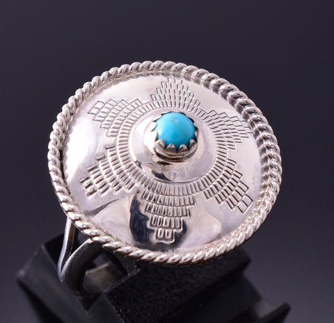 Size 8-1/4 Silver & Turquoise Navajo Wedding Basket Ring by Etta Larry 4E28Y