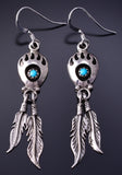 Silver & Turquoise Bear Claw & Eagle Feather Navajo Earrings Annie Spencer 4J02U