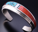 Silver & Turquoise Multistone Navajo Inlay Bracelet by Harold Smith 4K10O