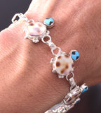 Silver & Turquoise Zuni Inlay Turtle Link Bracelet by Kathryn Qualo 4D15V